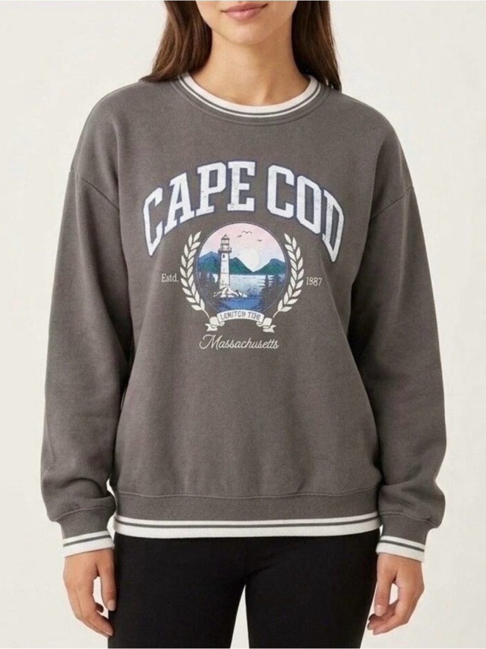 Limited Too Gray Cape Cod Graphic Crewneck Sweatshirt
